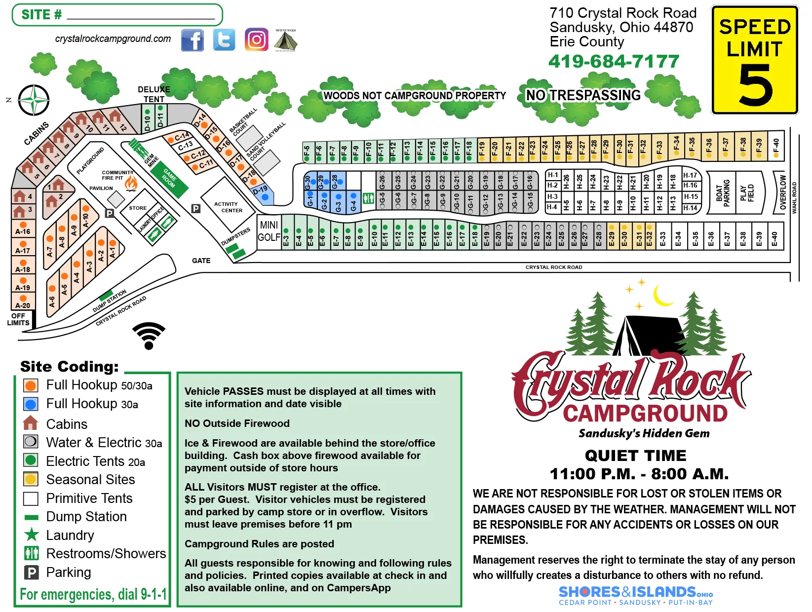 2023 campground map for crystal rock campground in ohio